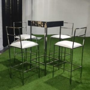 MESA BAR ESPEJO  CON SILLAS ACERO INOXIDABLE  CUADRADO